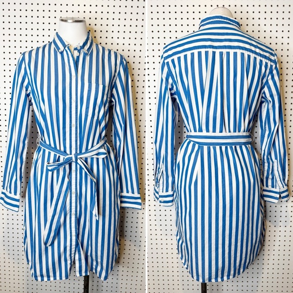 GAP Dresses & Skirts - GAP |‎ Blue and White Striped Long Sleeve Shirt Dress w/ Removable Belt Sz. M